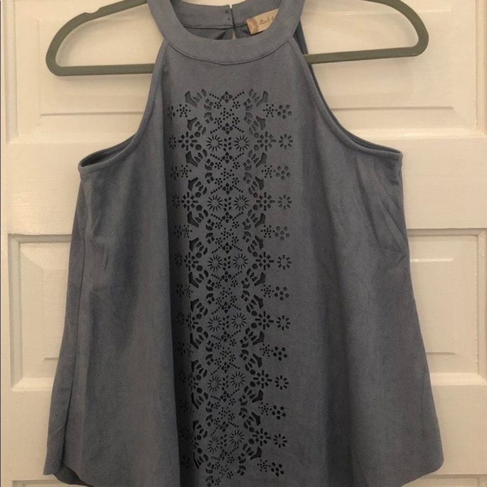 Blue Suede cutout halter top